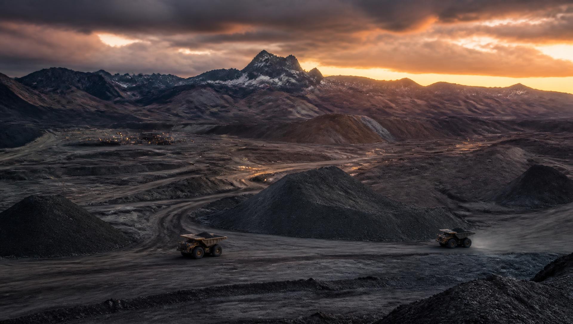 Operación minera en el altiplano boliviano al atardecer